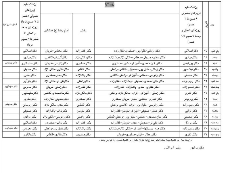 برنامه كشيك پزشکان تبرماه 2  